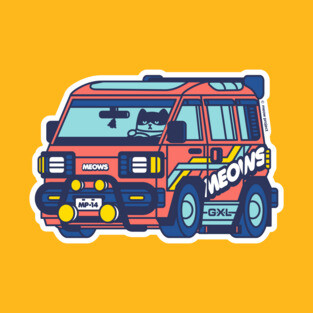 Red and Blue Van Life Cat