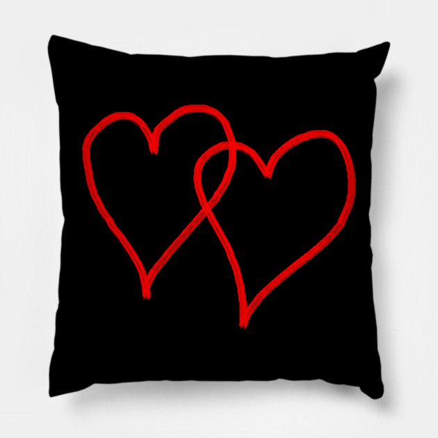Two Red Hearts Line Pillow by Creatifly Graphic Tees