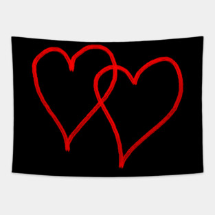 Two Red Hearts Line Tapestry