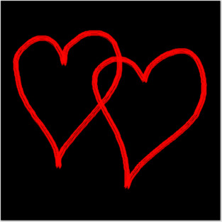 Two Red Hearts Line Posters and Art