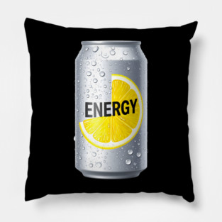 Zesty Lemon Energy Drink Can - Refreshing & Vibrant Design Pillow