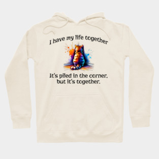 Funny Cat Hiding In the Corner: I Have My Life Together Hoodie