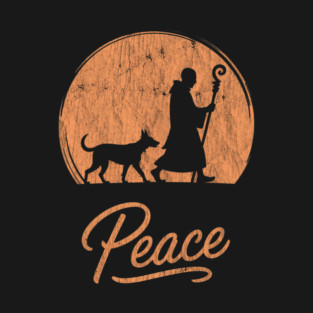 Retro Walk for Peace Monks with Aloka Dog Minimalist Zen Art T-Shirt