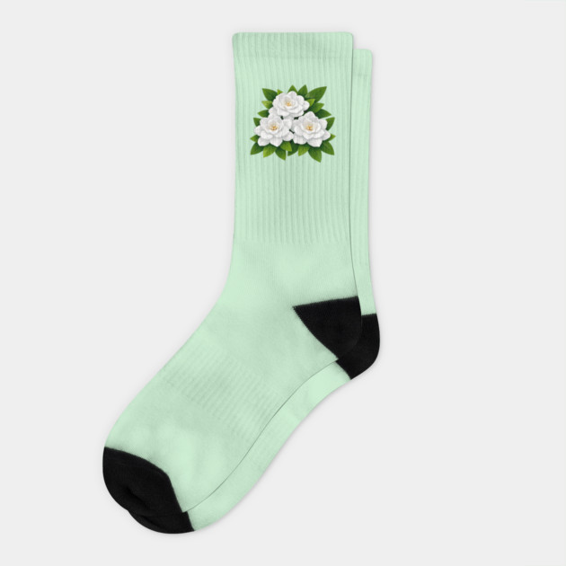 White Gardenia Flowers with Green Leaves Socks by DonWillisJrArt
