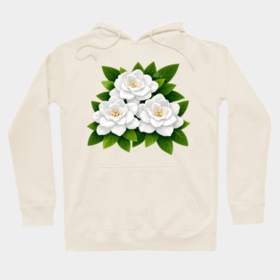 White Gardenia Flowers with Green Leaves Hoodie