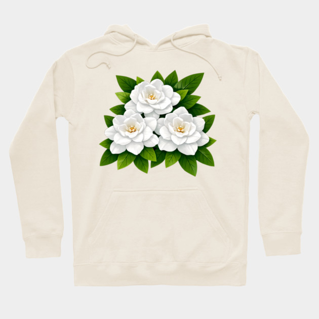 White Gardenia Flowers with Green Leaves Hoodie by DonWillisJrArt