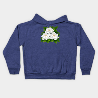 White Gardenia Flowers with Green Leaves Kids Hoodie