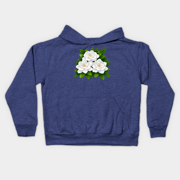 White Gardenia Flowers with Green Leaves Kids Hoodie by DonWillisJrArt
