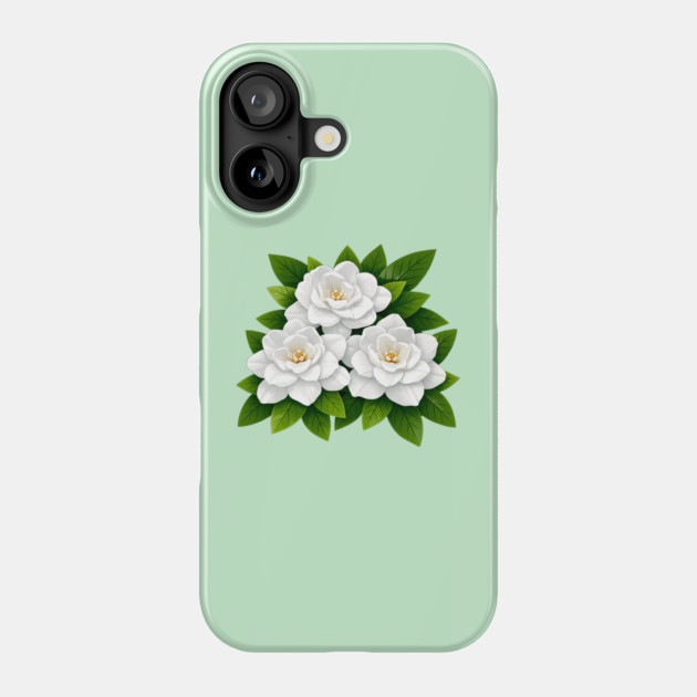 White Gardenia Flowers with Green Leaves Phone Case by DonWillisJrArt