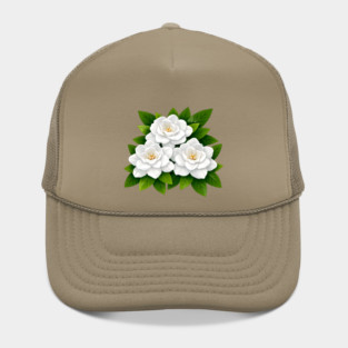 White Gardenia Flowers with Green Leaves Hat