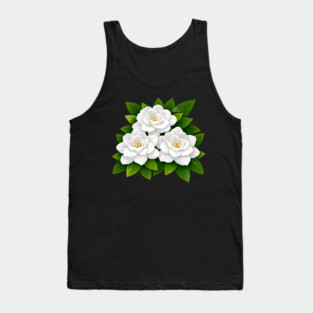 White Gardenia Flowers with Green Leaves Tank Top