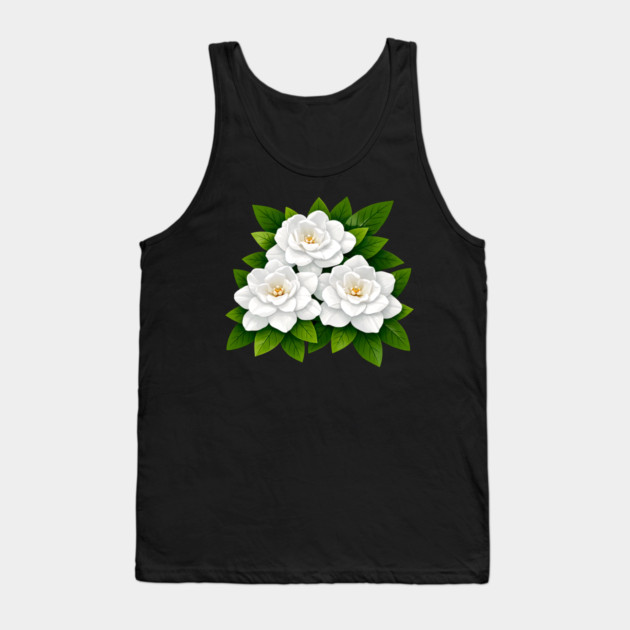 White Gardenia Flowers with Green Leaves Tank Top by DonWillisJrArt