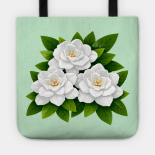 White Gardenia Flowers with Green Leaves Tote