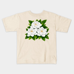 White Gardenia Flowers with Green Leaves Kids T-Shirt