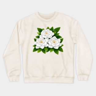 White Gardenia Flowers with Green Leaves Crewneck Sweatshirt