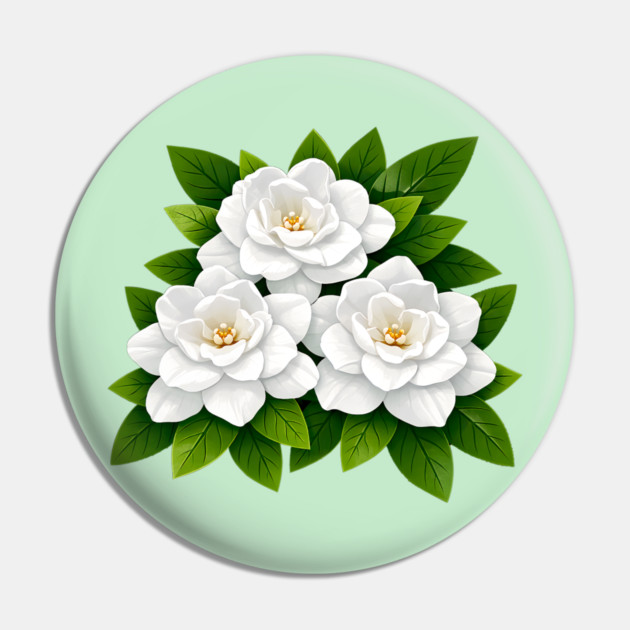 White Gardenia Flowers with Green Leaves Pin by DonWillisJrArt