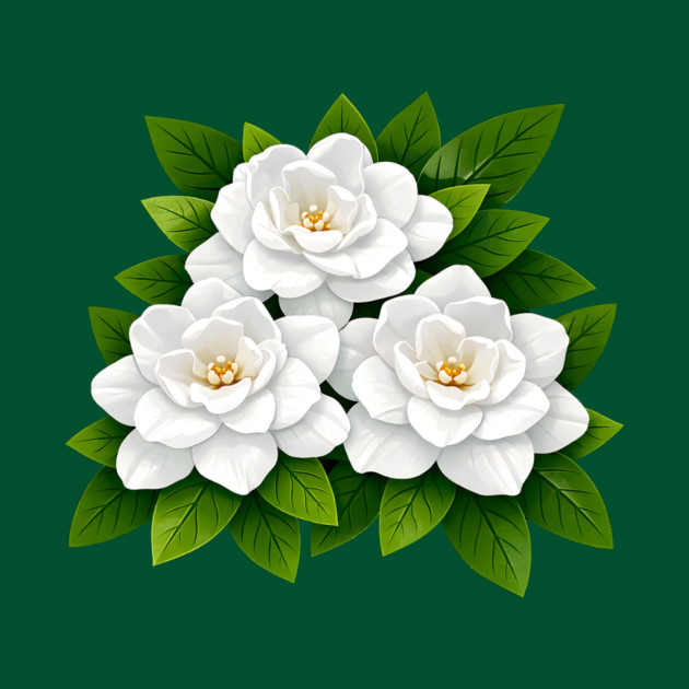 White Gardenia Flowers with Green Leaves by DonWillisJrArt