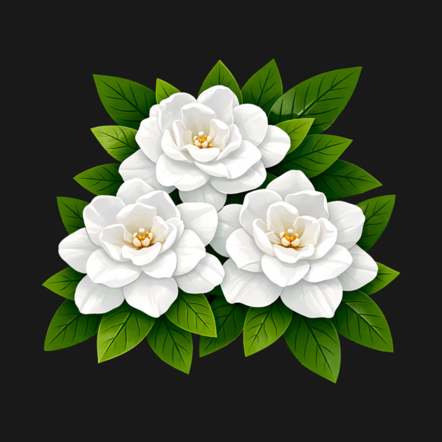 White Gardenia Flowers with Green Leaves by DonWillisJrArt