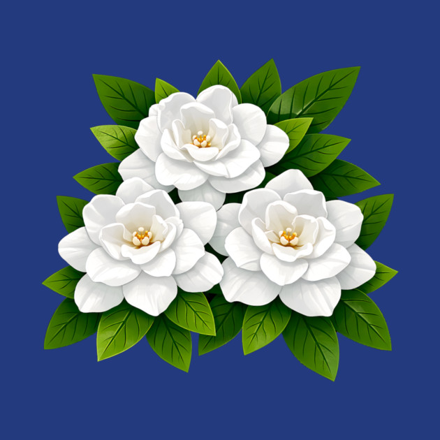White Gardenia Flowers with Green Leaves by DonWillisJrArt