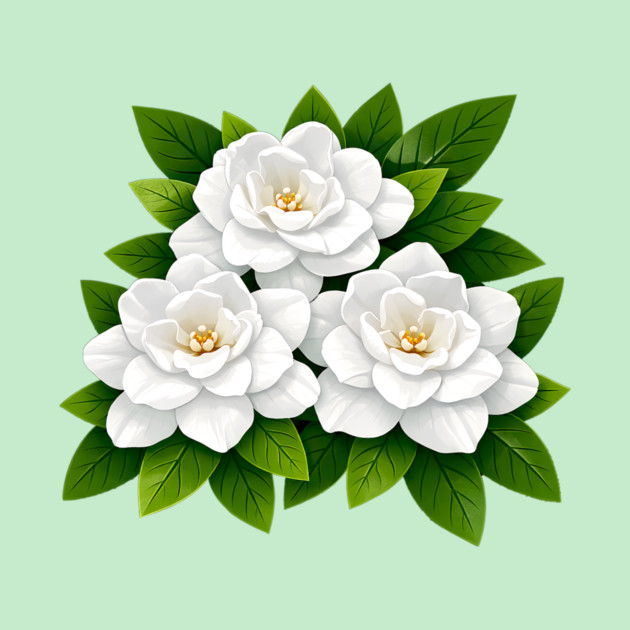 White Gardenia Flowers with Green Leaves by DonWillisJrArt