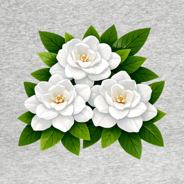 White Gardenia Flowers with Green Leaves by DonWillisJrArt