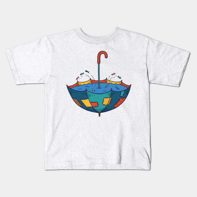 Umbrella Aquarium – Cozy Rainy Day Fish Shelter Kids T-Shirt by Designed By Marty