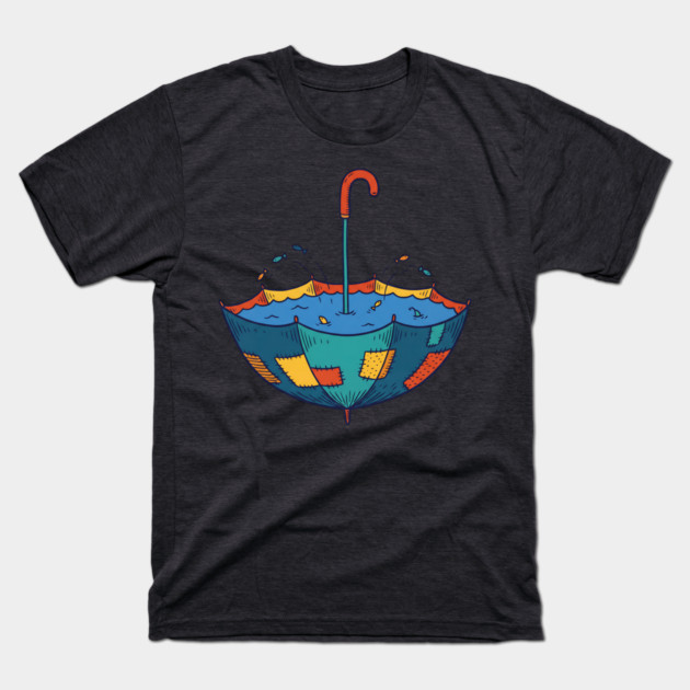 Umbrella Aquarium – Cozy Rainy Day Fish Shelter T-Shirt by Designed By Marty