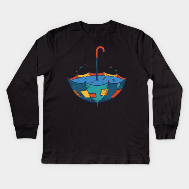 Umbrella Aquarium – Cozy Rainy Day Fish Shelter Kids Long Sleeve T-Shirt by Designed By Marty