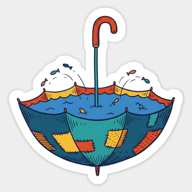 Umbrella Aquarium – Cozy Rainy Day Fish Shelter Sticker by Designed By Marty