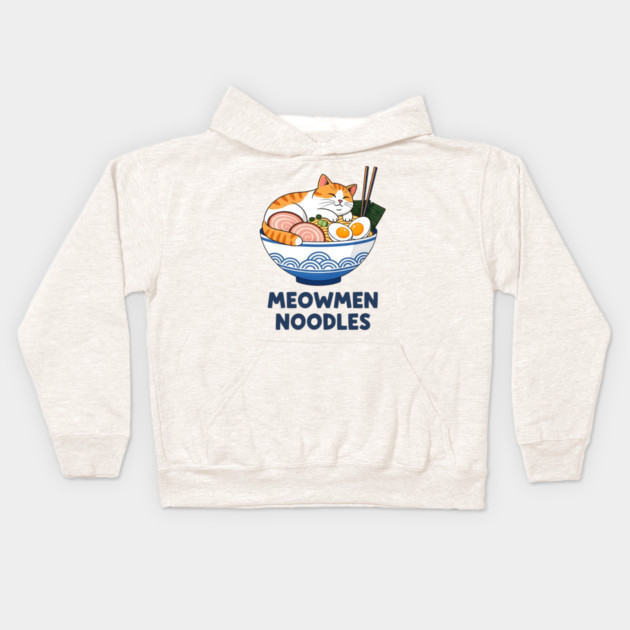 Meowmen Noodles – Happy Cat Ramen Bowl Foodie Art Kids Hoodie by Designed By Marty