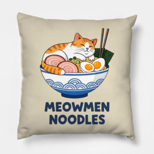 Meowmen Noodles – Happy Cat Ramen Bowl Foodie Art Pillow