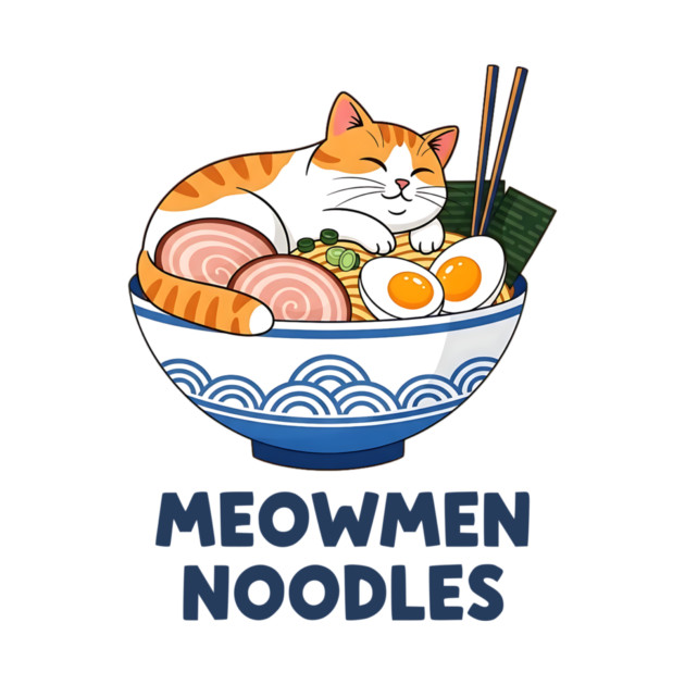 Meowmen Noodles – Happy Cat Ramen Bowl Foodie Art by Designed By Marty