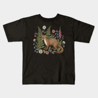 Vintage Pine Marten Forest Wildflowers Kids T-Shirt
