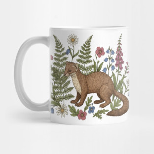 Vintage Pine Marten Forest Wildflowers Mug