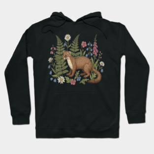 Vintage Pine Marten Forest Wildflowers Hoodie