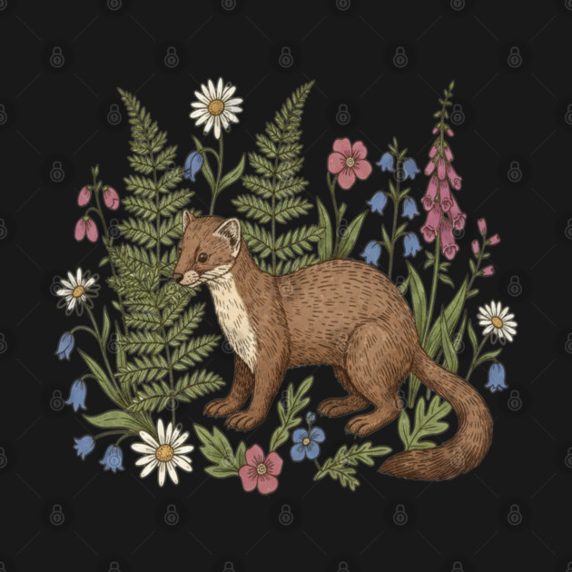 Vintage Pine Marten Forest Wildflowers by BirdsnStuff