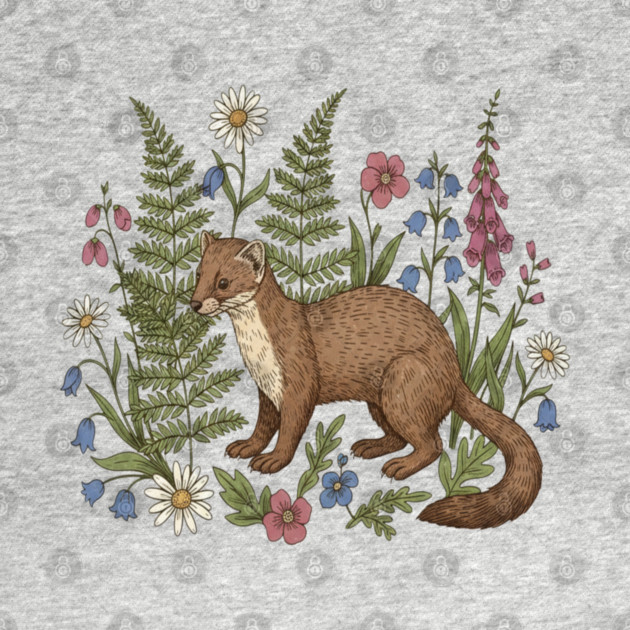 Vintage Pine Marten Forest Wildflowers by BirdsnStuff