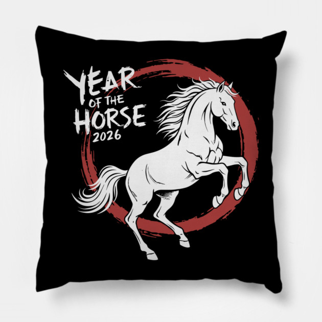 Year of The Horse 2026 Chinese Zodiac Ink Brush Stroke Pillow by Chi's Store 1