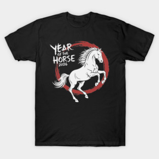 Year of The Horse 2026 Chinese Zodiac Ink Brush Stroke T-Shirt