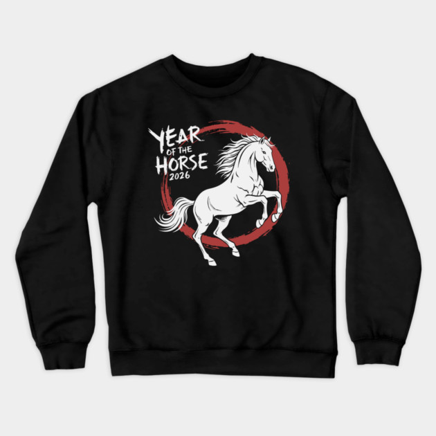 Year of The Horse 2026 Chinese Zodiac Ink Brush Stroke Crewneck Sweatshirt by Chi's Store 1