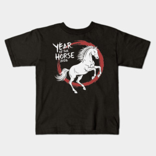 Year of The Horse 2026 Chinese Zodiac Ink Brush Stroke Kids T-Shirt