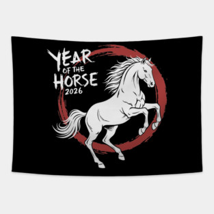 Year of The Horse 2026 Chinese Zodiac Ink Brush Stroke Tapestry
