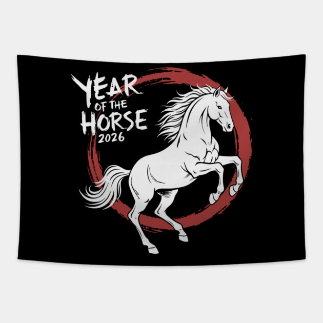 Year of The Horse 2026 Chinese Zodiac Ink Brush Stroke Tapestry by Chi's Store 1