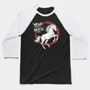Year of The Horse 2026 Chinese Zodiac Ink Brush Stroke Baseball T-Shirt