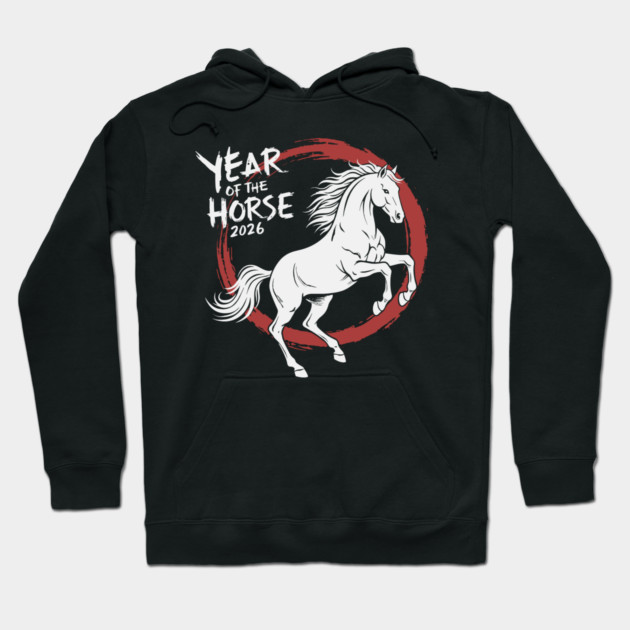 Year of The Horse 2026 Chinese Zodiac Ink Brush Stroke Hoodie by Chi's Store 1