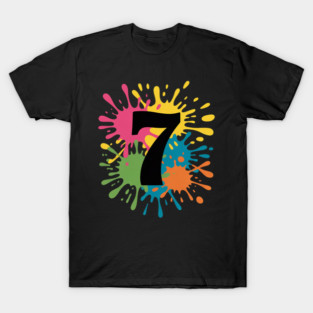 7th Birthday Paint Splashes for Kids, Girls, Boys. T-Shirt