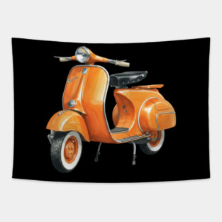 Classic Heritage: Vintage Orange Vespa Scooter Watercolor Tapestry