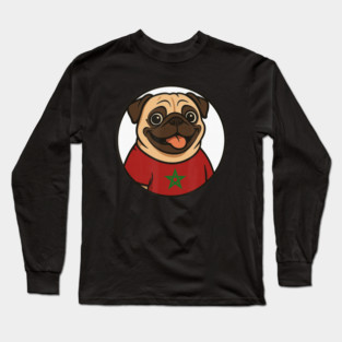 Morocco Flag Pug Funny International Dog Graphic Design for Pet Lovers Long Sleeve T-Shirt