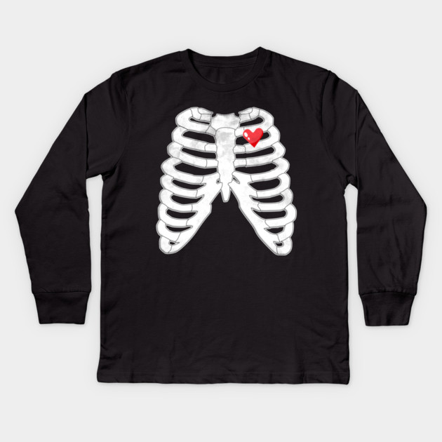 Skeleton Ribs Tee - Heartfelt Goth Ribcage Design Kids Long Sleeve T-Shirt by OUTFITPAW