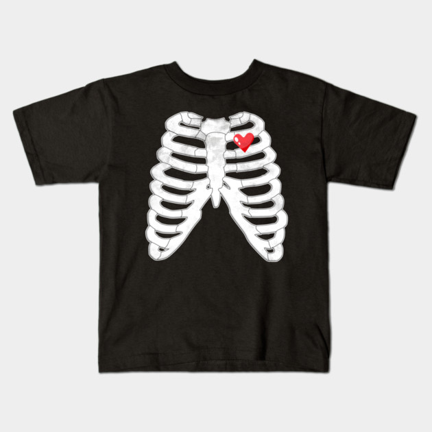 Skeleton Ribs Tee - Heartfelt Goth Ribcage Design Kids T-Shirt by OUTFITPAW